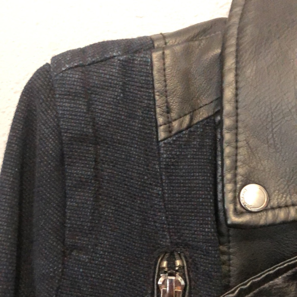 Blank NYC blue black canvas faux leather jacket Women's M biker motorcycle punk - Picture 7 of 16